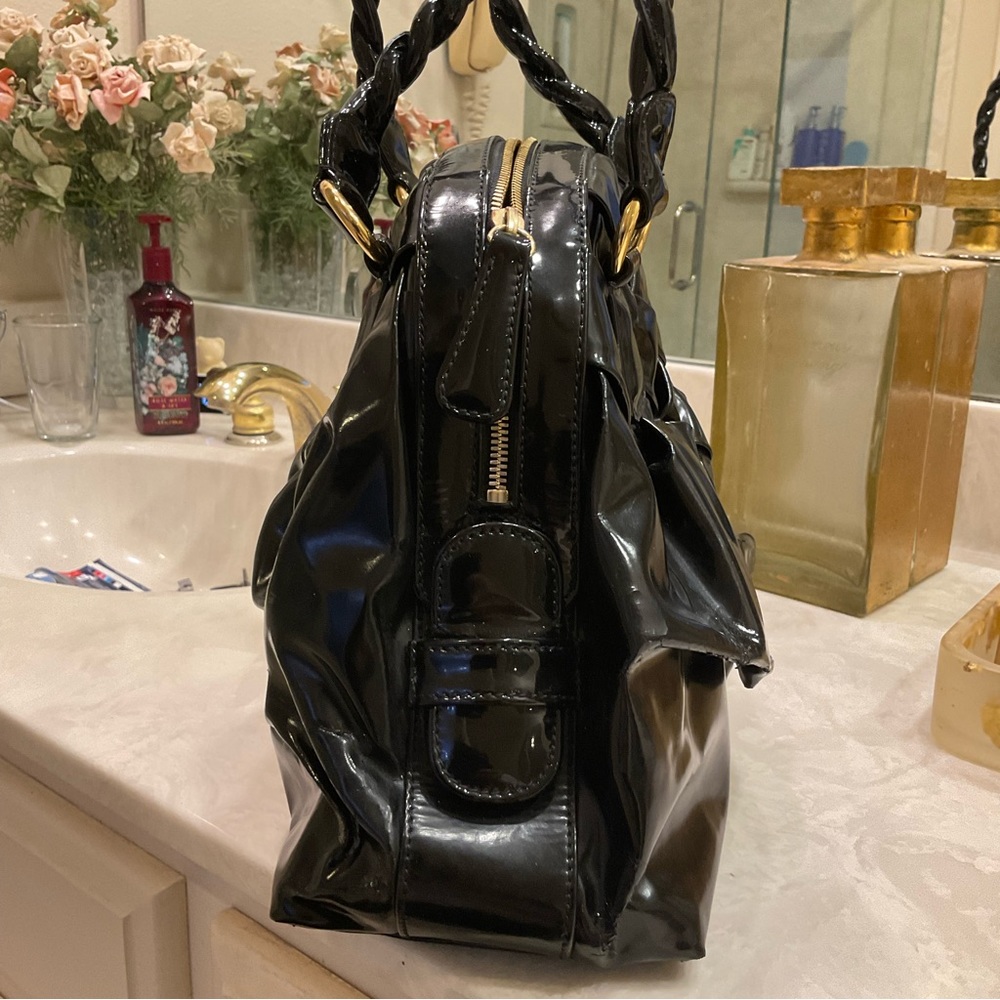 Valentino Garavani Black Patent Leather Braided Handle Shoulder Bag Tote w/ wear - Picture 9 of 16